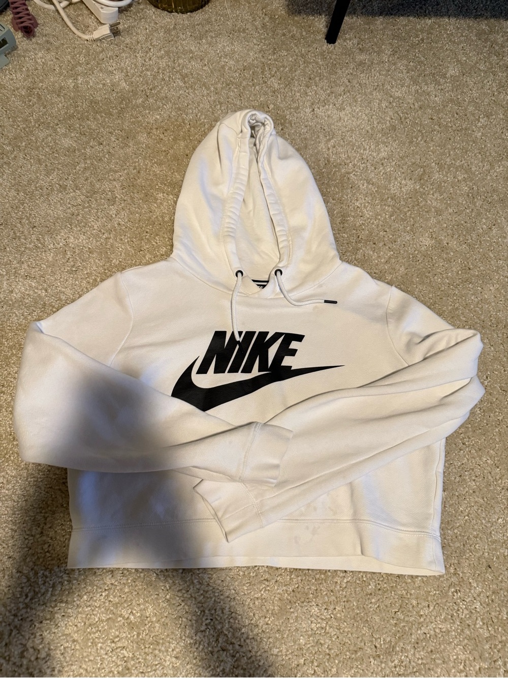 Nike Women’s Cropped White Hoodie Sweatshirt with Black Logo